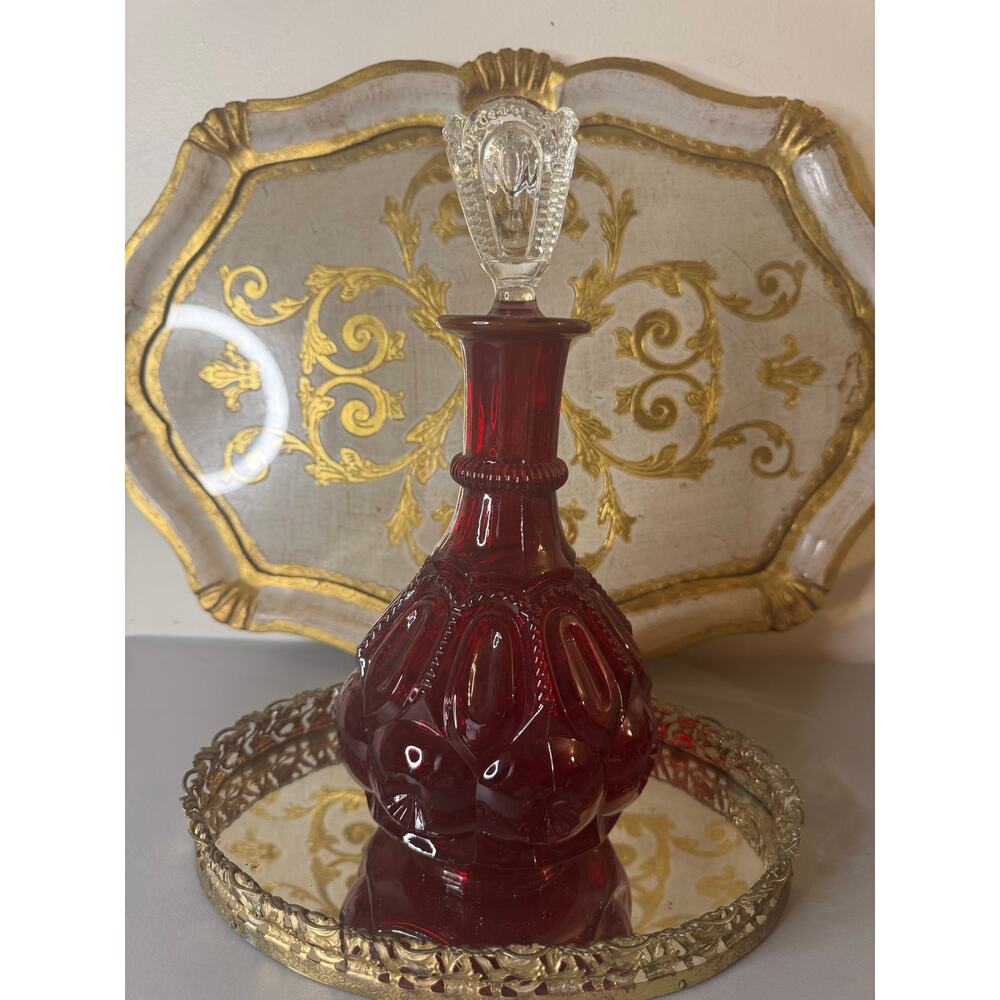 Vintage Ruby Red LE Smith Decanter with Crystal Stopper(Moon & Stars Pattern) - Picture 2 of 6
